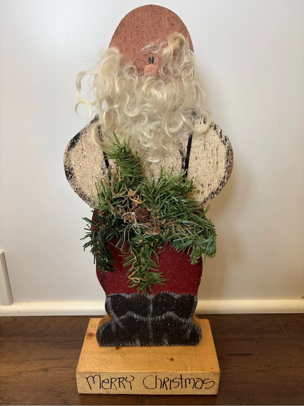 Handmade Primitive Style Folk Art Santa Claus Figurine Christmas Decor  16” Tall